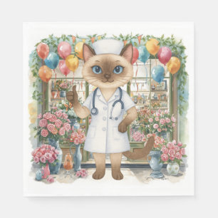 Nurse Cat Birthday Party with flowers and balloons Napkins