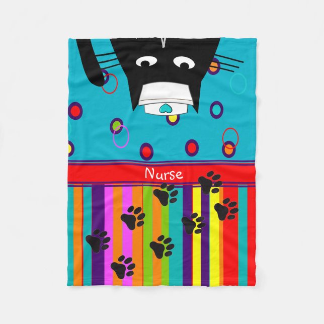 Nurse Cat Fleece Blanket Cat Nurse #14 (Front)