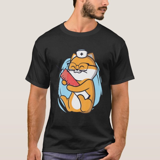 Nurse Cat With Syringe Thanks Frontline Healthcare T-Shirt (Front)