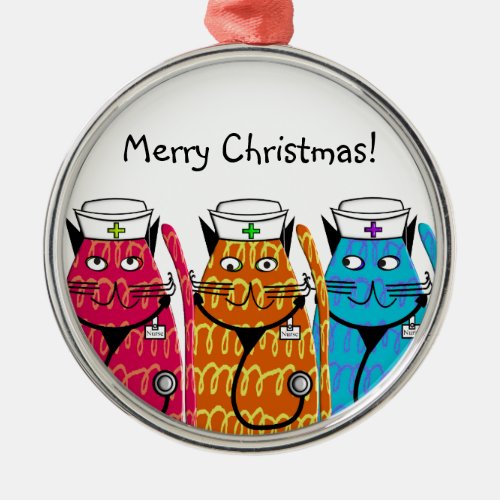 Nurse Cats Metal Ornament