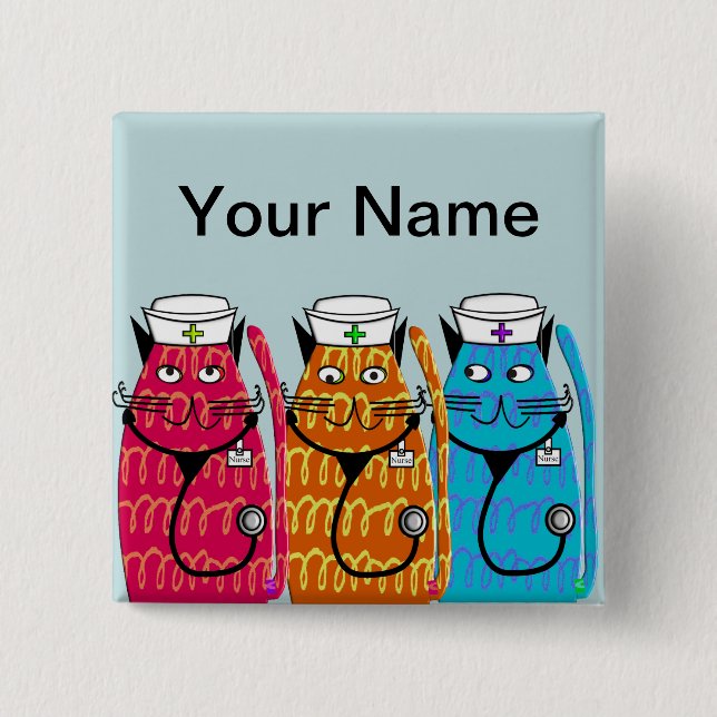 Nurse Cats Name Badge Pins Customizable III (Front)