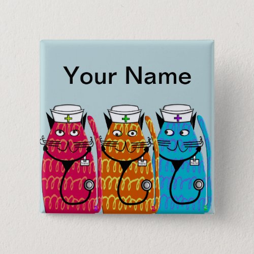 Nurse Cats Name Badge Pins Customizable III