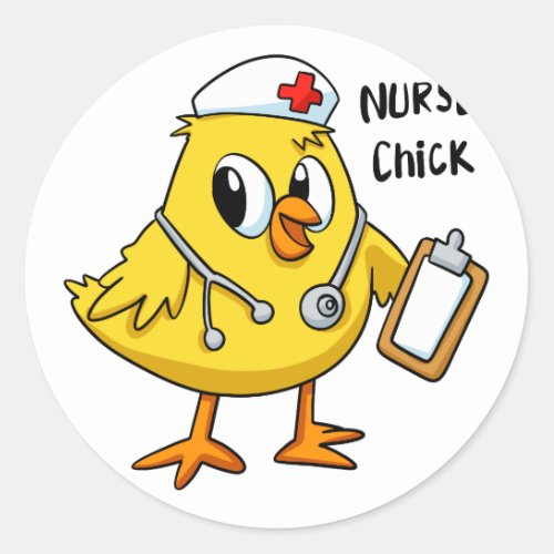 Nurse chick cartoon  choose background color classic round sticker