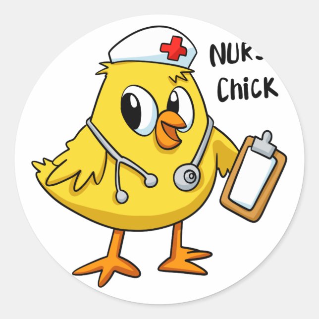 Nurse chick cartoon | choose background color classic round sticker (Front)