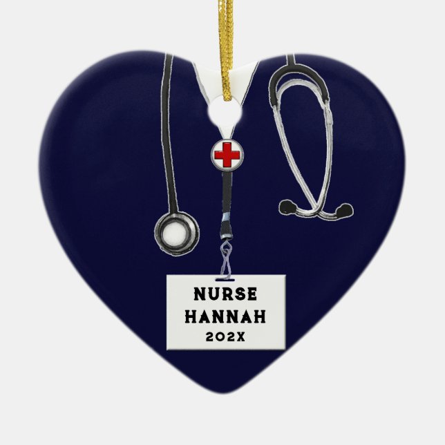 Nurse Christmas Collectible Ceramic Ornament (Front)