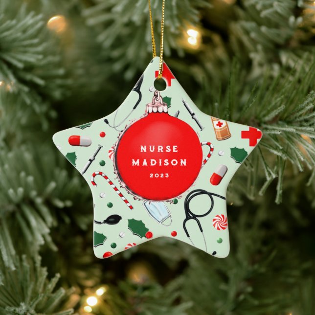 Nurse Christmas Collectible Ceramic Ornament (Tree)