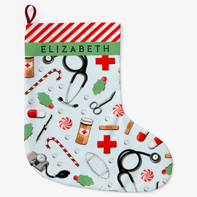 Nurse Christmas Collectible Large Christmas Stocking (Front)