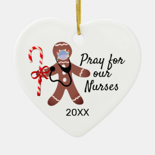 Nurse Christmas Covid Face Mask Gingerbread Man  Ceramic Ornament