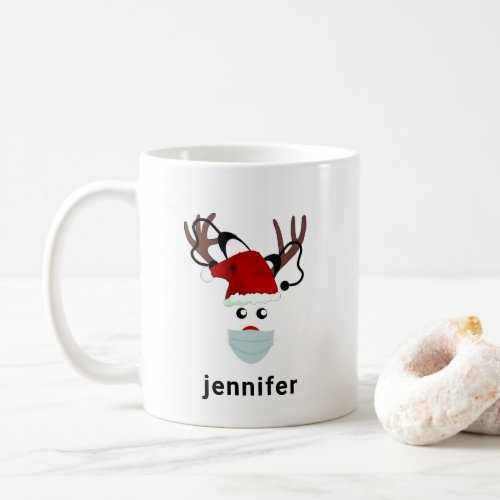 Nurse Christmas Face Mask Reindeer Personalized Coffee Mug