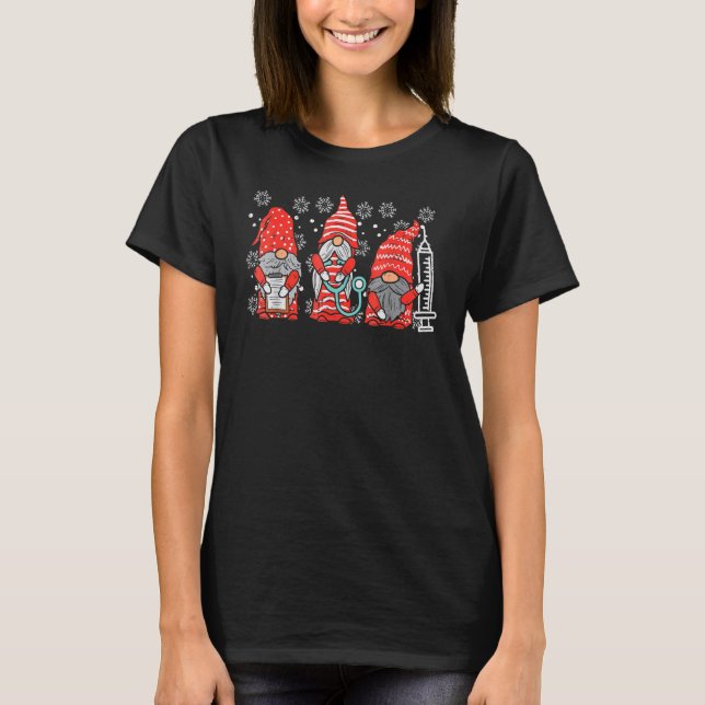 Nurse Christmas Gnomes Cute Nurses Xmas Pajamas PJ T-Shirt (Front)