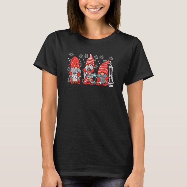 Nurse Christmas Gnomes Cute Nurses Xmas Pajamas PJ T-Shirt (Front)
