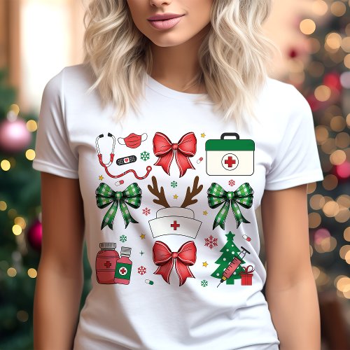 Nurse Christmas Medical Holiday Coquette Bows Tri_Blend Shirt