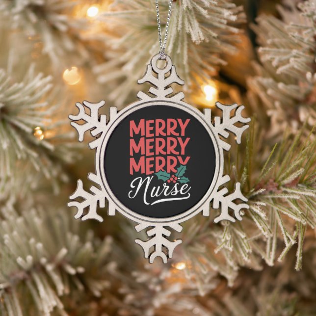 Nurse Christmas Merry Nurse Nursing Gifts Holiday Snowflake Pewter Christmas Ornament (Tree)