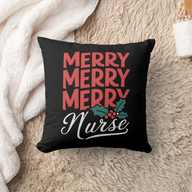 Nurse Christmas Merry Nurse Nursing Gifts Holiday Throw Pillow (Blanket)