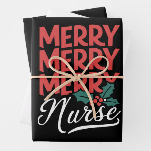 Nurse Christmas Merry Nurse Nursing Gifts Holiday Wrapping Paper Sheets