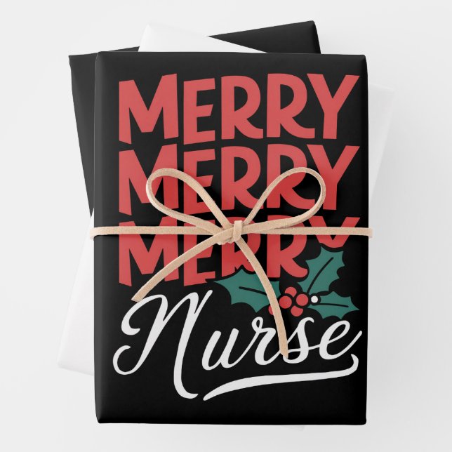 Nurse Christmas Merry Nurse Nursing Gifts Holiday Wrapping Paper Sheets (In situ)