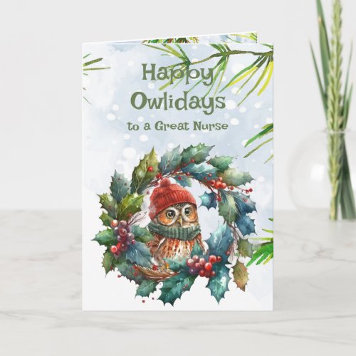 Nurse Christmas Owl Animal Wildlife Nature Card