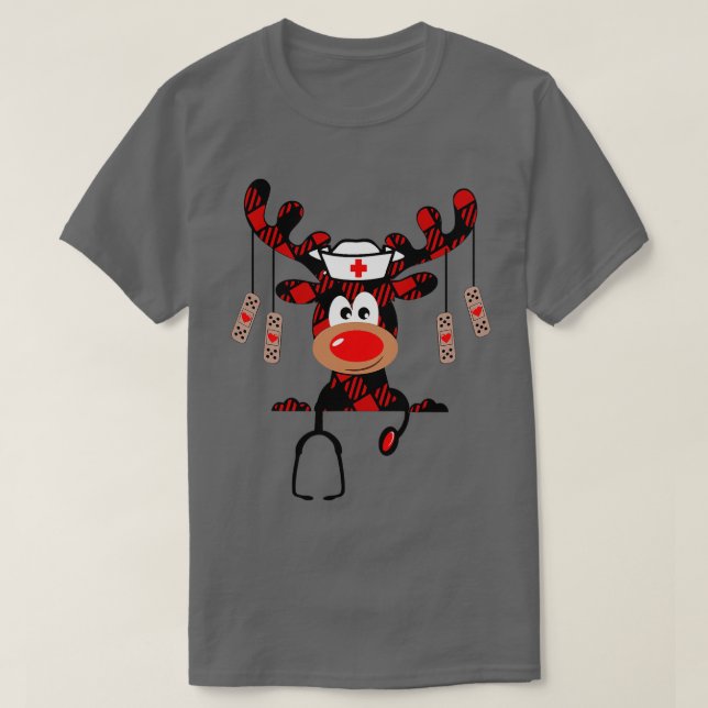 Nurse Christmas Reindeer Nurse Plaid NICU RN LPN S T-Shirt (Design Front)