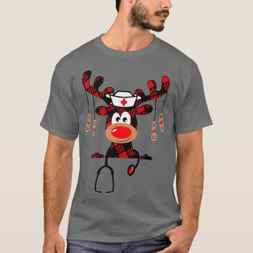 Nurse Christmas Reindeer Nurse Plaid NICU RN LPN S T_Shirt