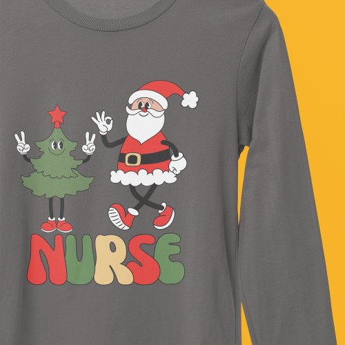 Nurse Christmas Retro Santa Claus and Tree T_Shirt