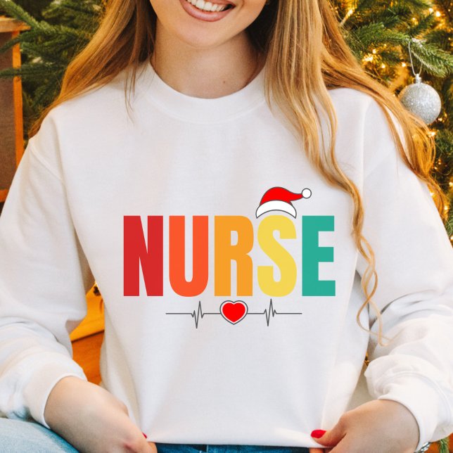 Nurse Christmas Santa Hat Cute Nursing heart Xmas Sweatshirt (Creator Uploaded)