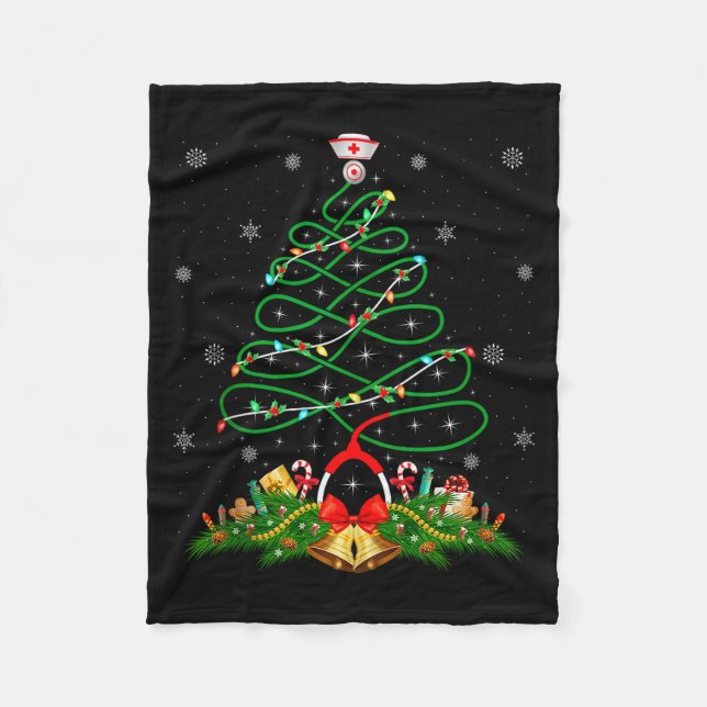 Nurse Christmas Scrub Tops Nursing Stethoscope Xma Fleece Blanket (Front)