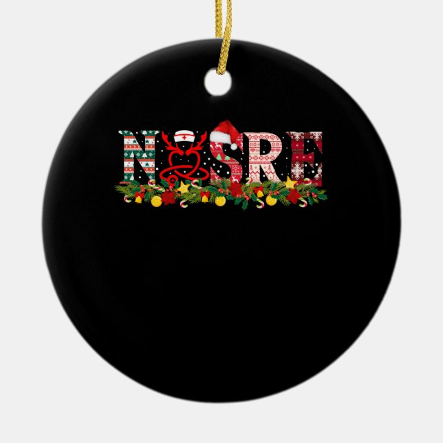 Nurse Christmas Stethoscope Nurses Xmas Pajamas Ceramic Ornament (Front)