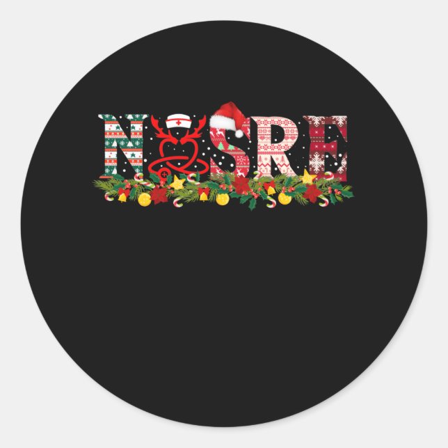 Nurse Christmas Stethoscope Nurses Xmas Pajamas Classic Round Sticker (Front)