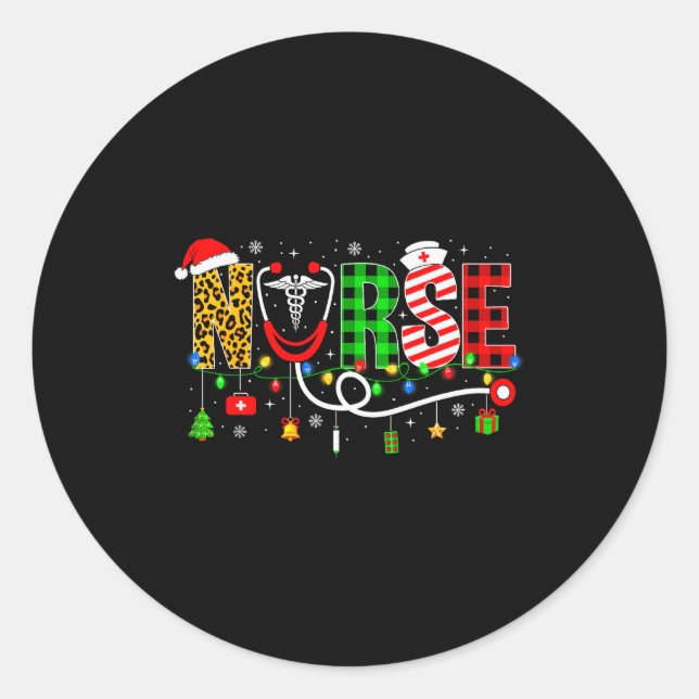 Nurse Christmas Stethoscope Nurses Xmas Pajamas Gi Classic Round Sticker (Front)