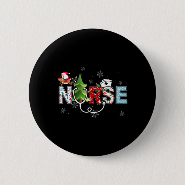 Nurse Christmas Stethoscope Nurses Xmas Pajamas Pj Button (Front)