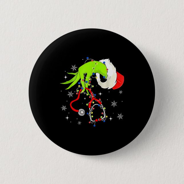 Nurse Christmas Stethoscope Nurses Xmas Pajamas Sa Button (Front)