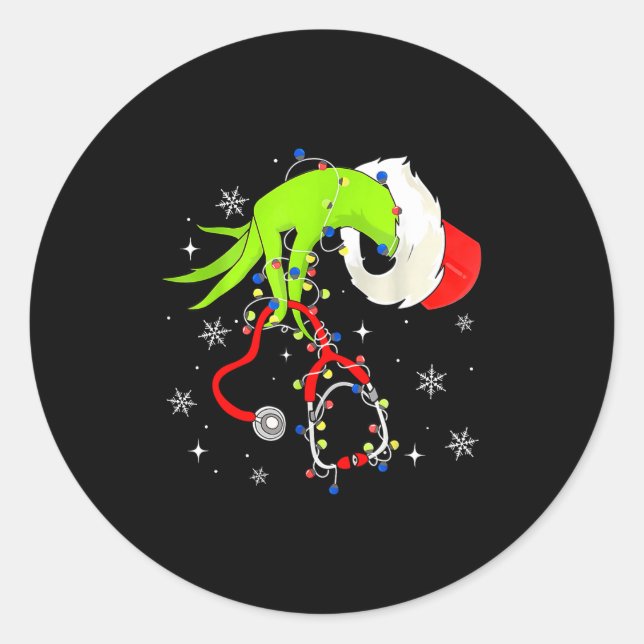 Nurse Christmas Stethoscope Nurses Xmas Pajamas Sa Classic Round Sticker (Front)