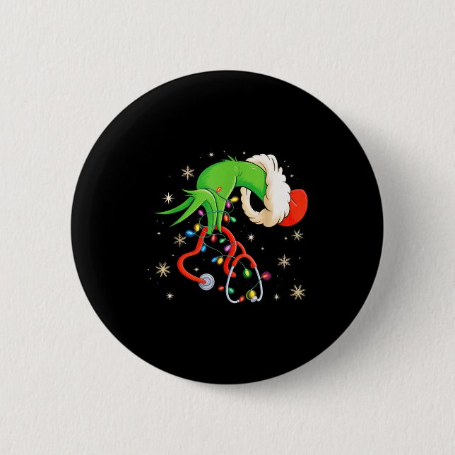 Nurse Christmas Stethoscope Nurses Xmas Santa Wome Button (Front)