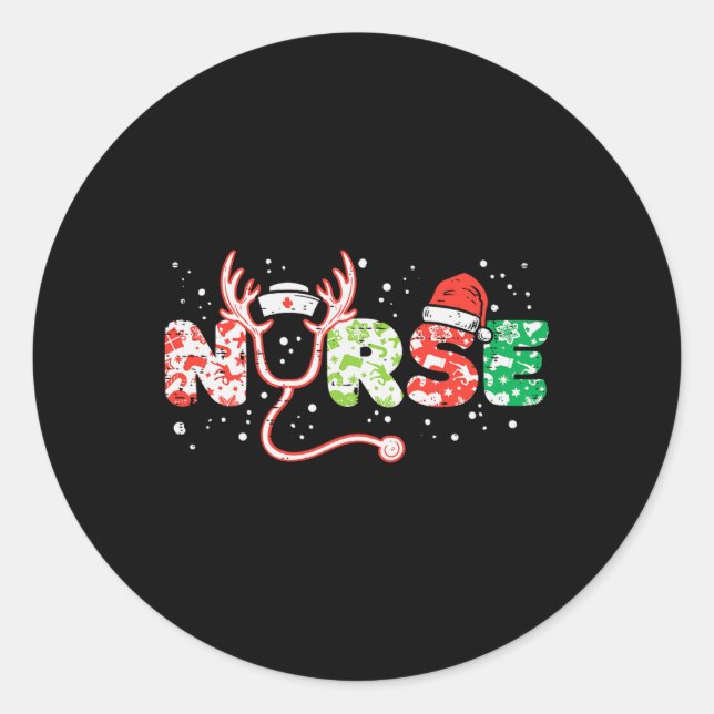 Nurse Christmas Stethoscope Nurses Xmas Scrub Top  Classic Round Sticker (Front)