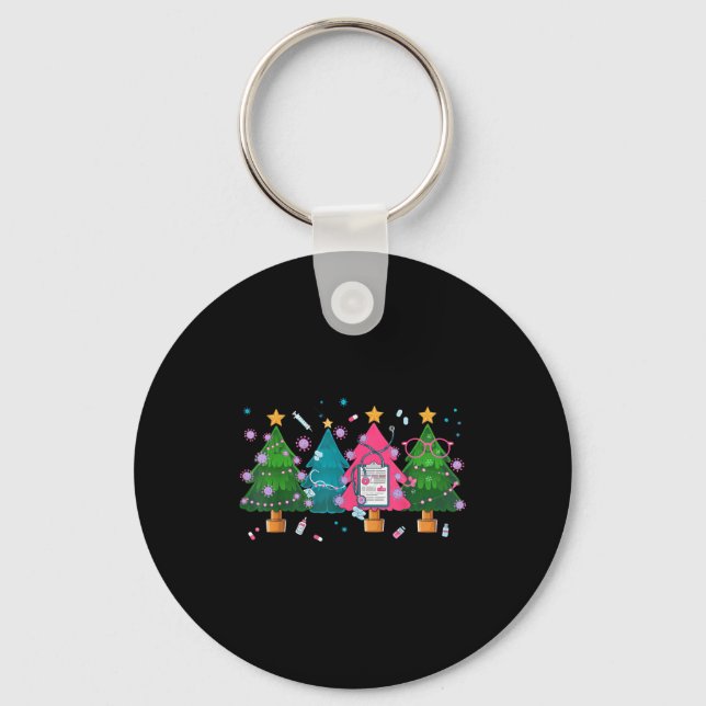 Nurse Christmas Stethoscope Nurses Xmas Scrub Top  Keychain (Front)