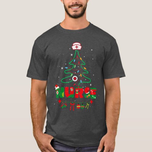 Nurse Christmas Stethoscope Tree Nurses Xmas Pajam T_Shirt