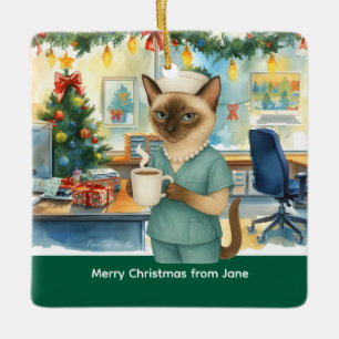 Nurse Christmas time at working place Ceramic Ornament