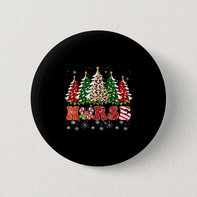 Nurse Christmas Tree Leopard Buffalo Plaid Red Gre Button (Front)
