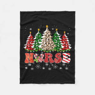 Nurse Christmas Tree Leopard Buffalo Plaid Red Gre Fleece Blanket