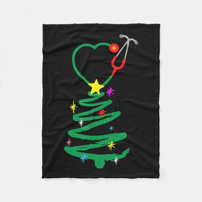 Nurse Christmas Tree Stethoscope Nurses Xmas Scrub Fleece Blanket (Front)