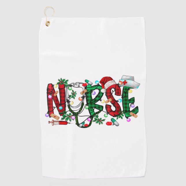Nurse Christmas Tree Stethoscope RN LPN Scrub Nurs Golf Towel (Front)