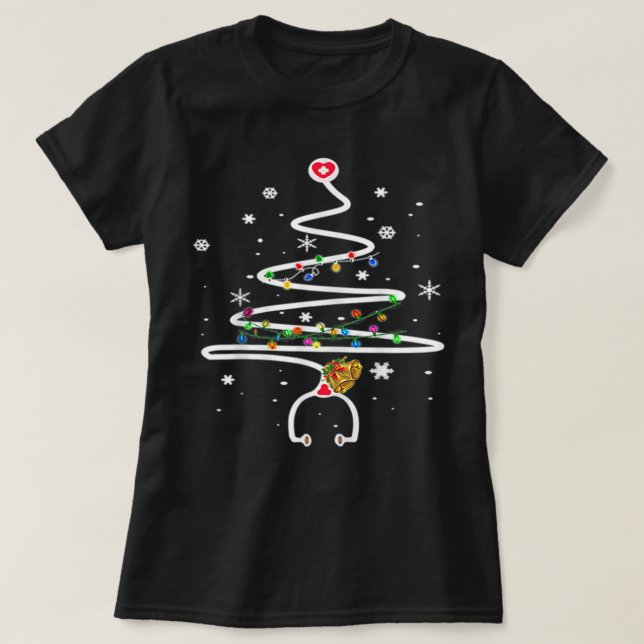 Nurse Christmas Tree Stethoscope RN LPN Scrub Nurs T-Shirt (Design Front)