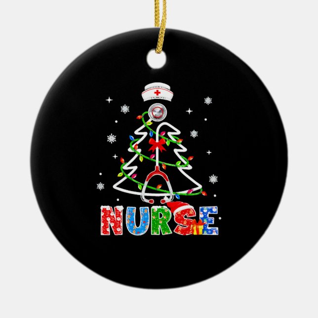 Nurse Christmas Tree Stethoscope RNLPN Scrub Ceramic Ornament (Front)
