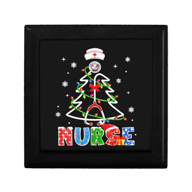 Nurse Christmas Tree Stethoscope RNLPN Scrub Gift Box (Front)