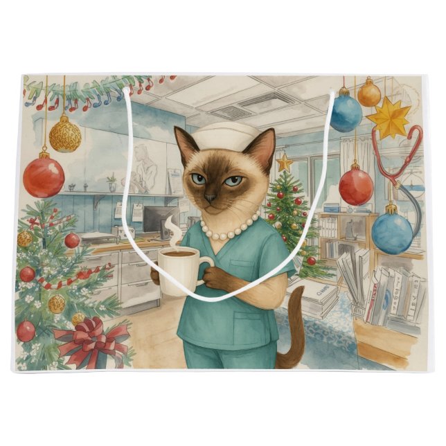 Nurse Christmas with Christmas Tree Large Gift Bag (Front)