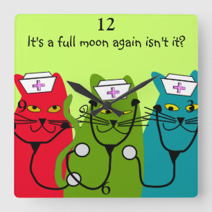 Nurse Clock Cat Nurses "Full Moon"