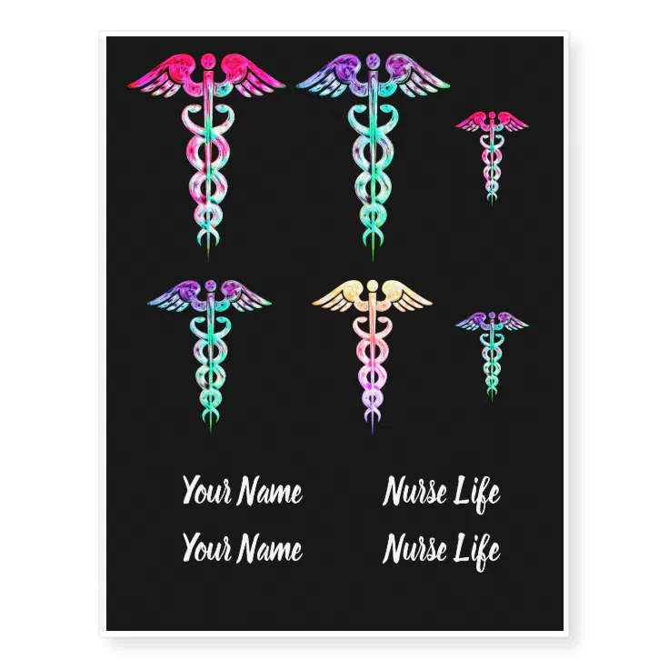 Nurse Colorful Caduceus Medical Custom Temporary Tattoos | Zazzle Nurse Colorful Caduceus Medical Custom Temporary Tattoos | Zazzle