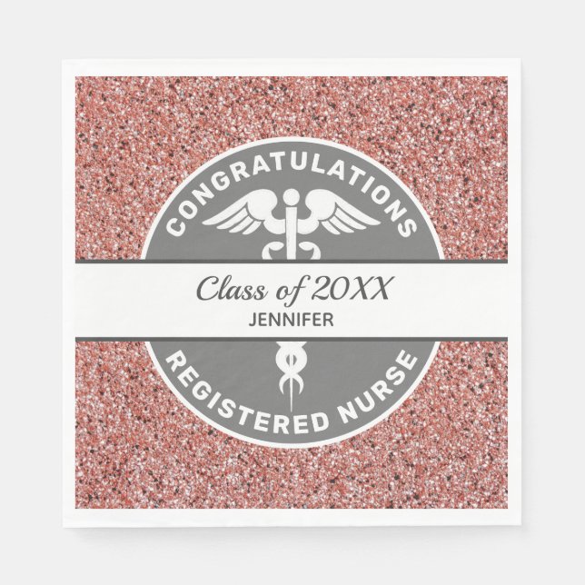 Nurse Congratulations Pink Glitter Graduate Name Napkins (Front)