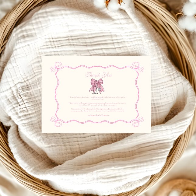 Nurse Coquette Pink Bow Elegant Graduation Thank You Card (Creator Uploaded)