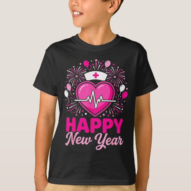 Nurse Crew Heartbeat Nye Countdown Party Year Happ T-Shirt (Front)